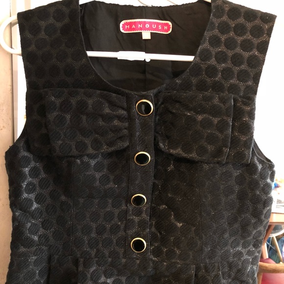 60s style brocade bow dress w buttons mod femme girly metallic cocktail french - Picture 2 of 5